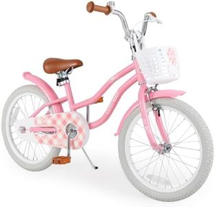 COSTWAY Kids Bike, 18 Inch Toddler Children Bike w/Kickstand, Training Wheels, Hand & Coaster Brake, Adjustable Saddle & Handlebar, Basket, Kid Bicycle for Girls Boys Aged 3-8 Years Old, Blush Pink