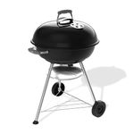 Weber Compact Kettle Charcoal Barbecue 57 cm with Stand & Wheels/Classic BBQ, Rust-Resistant Porcelain-Enamelled Finish, Built-In Lid Thermometer, Ash Catcher, 2342 cm² Cooking Surface, Black