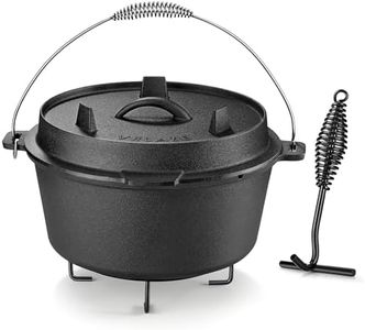 Velaze 10QT Camping Dutch Oven, Pre-Seasoned Cast Iron Camp Dutch Oven Pot with Lid, for Use in the Oven, on the Stove, Grill, or over the Campfire - Metal Handle, Lid Lifter, and Tripod