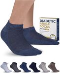 Pembrook Ankle Diabetic Socks for Men & Women - 6 Pairs | L-Tan Light Tan/Navy/Light Blue/Grey/Light Grey | Non-Binding Mens Diabetic Socks | Neuropathy Socks for Men | Diabetic Socks for Men 9-12