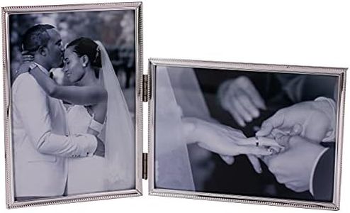 Leadex Concise Hinged Double Picture Frame, Silver Plated,Vertical +Horizontal Standing,5 by 7 Inch,Best for Home Or Office Table Decor (Silver)