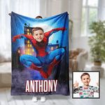 VIRAGIL Personalized Super Hero Baby Blanket, Spider Blanket, Super Hero Blanket, Custom Hero Baby Name and Photo Blanket, Baby Blankets, Kids Fleece and Sherpa Blanket Full Size