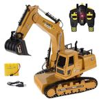 SHIPEASE 10 Channel 360° Degree Rotate Remote Control Excavator Toys for Boys and Girls 1:20 Rechargeable RC Construction Vehicles 2.4G Full Function Digger Toys with Sound Lights