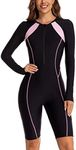 ECUPPER Women Long Sleeve One Piece Swimsuit Boyleg Zipper Rash Guard Bathing Suit Coverage Surfing Swimwear Built in Bra Black Large