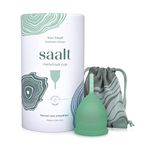 Saalt Menstrual Cup - Premium Design - Most Comfortable Period Cup - #1 Active Cup - Wear for 12 Hours - Soft, Flexible, Reusable Medical-Grade Silicone - Made in USA (Seafoam Green, Small)