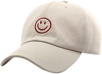 Cioatin Unisex Smile Embroidery Graphic Baseball Cap Vintage Distress Cotton Men Women Low Profile Dad Hat Adjustable, 02# Beige, One Size