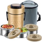 YRPOMJV 67oz Thermos for Hot Food, 3 Layered Stackable Insulated Lunch Box, Soup Thermos Jar Comes with an insulated bag, suitable for office lunches and outdoor dining, among other uses (Gold)