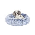 Bedfolks Calming Donut Dog Bed, 23 Inches Round Fluffy Dog Beds for Small Dogs, Machine Washable Anti-Anxiety Plush Puppy Bed（Navy Blue, Small）