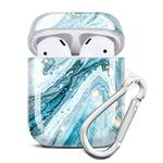 JIAXIUFEN AirPods Case Cover Gold Sparkle Glitter Marble Design Cute Full Protective Silicone TPU Skin Accessories for Women Girl with Keychain for AirPods 2 & 1 Charging Case - Blue