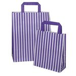 We Can Source It Ltd – Purple Candy Stripe Paper Carrier Bags – SOS Block Bottom Kraft Paper Bags with Tape Handles – Biodegradable and Eco-Friendly – For Takeaway – 18cm x 8cm x 22cm – 50 Piece