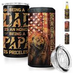 SANDJEST Dad Tumbler Gifts for Dad from Daughter Son - Papabear Insulated 12oz 4-in-1 Tumbler Can Cooler Father's Day, Birthday, Christmas Gift - Papa Bear Can Coozie for Standard Size Cans & Bottles