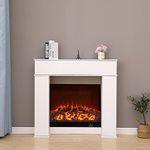 FUSIDE Fireplace Surround Wooden Storage Freestanding Fireplace Cover,3 Hidden Storage Shelf,White Painted,107x18x100cm(Without Fire)(WxDxH)