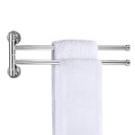 bowarepro 2-arm Swivel Towel Rails Fold Out Hardware Stainless Steel for Bathroom/Kitchen, Towel Hanger Wall Mounted Narrow Holder Rotatable Bath Towel Rod Arm Space Saver Rack Organizer