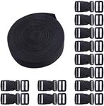 BEADNOVA Plastic Buckle Kit Nylon Strap with Buckle 12 Sets Quick Release Buckle 1 Inch and Tri-Glide Slides with 11 Yards Nylon Strapping 1 Inch (Black), Black