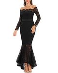 Lalagen Women's Floral Lace Long Sleeve Off Shoulder Wedding Mermaid Dress Black S