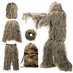 Hunting Ghillie Suit Desert - Woodland Camouflage Clothing, 3d gillie stealth Withered Grass Clothes Camouflage Hunter Outdoor Jungle Hunting Poncho yellow