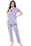 ZEYO Women's Cotton Heart Printed Violet Night Suit Shirt & Pajama Set 5250 Purple (2XL)