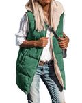 BTFBM Women Fall Reversible Vests Sleeveless Sherpa Fleece Jacket Zip Up Hoodie Long Warm Winter Padded Coat Outerwear, Solid Dark Green, Small