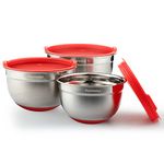 PARMEDU 100% 304 Stainless Steel Mixing Bowl Set with Airtight Lids, 3 Nesting Storage Bowls with Scale Marks & Non-Slip Bottom, Size 2, 1.5, 1QT, Great for Baking, Cooking and Serving, Model CK002