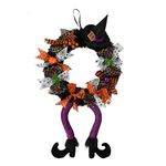 NUZEKY Halloween Wreath Decorations for Front Door - Halloween Wreaths Ornaments with Witch Hat Legs Pumpkins - Halloween Hanging Decorations for Door Porch Window Indoor & Outdoor Decor