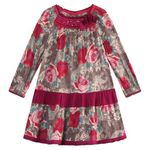 Richie House Girls' Flower Printed Dress with Pearl Embroidery at Neck RH1654-5/6 Red