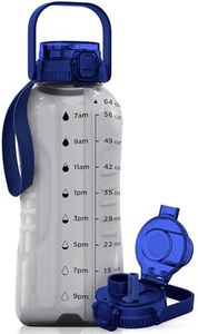 AQUAFIT 64 oz Water Bottle with Time Marker - 2in1 Straw & Chug Lid - BPA Free Big Water Bottle with Straw - Gym Water Bottle with Strap - Water Jug (64 Ounces, Clarity)