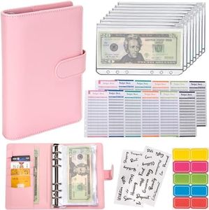 Afrodite Budget Binder Cash Envelopes for Budgeting Money Organizer for Cash Money Envelopes for Cash Leather A6 Budget Binder with Zipper envelopes (Pink)