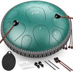FYA 14 Inch Steel Tongue Drum 15 Notes D Major for Kids and Adults with Rubber Mallets, Finger Picks and Padded Travel Bag, Unique Gifts for Him or Her (Malachite-15 Note 14 Inch)