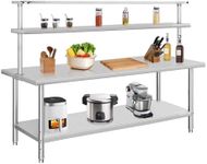 60 x 36 Inches Stainless Steel Work Table with Overshelves, NSF Heavy Duty Commercial Food Prep Worktable with Adjustable Shelf & Hooks for Kitchen Prep Work