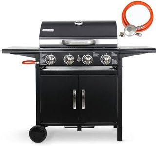 4 Brûleurs Barbecue Gaz sur Chariot, 11.72KW Brûleur Haute Performance Barbecue à Gaz BBQ Gaz avec 2 Table Latérales, Thermomètre, Allumage par Impulsion, Adapté pour Jardin et Camping