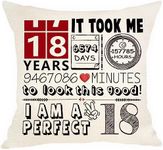 Aocaso 18th Birthday Gifts Birthday Cushion Cover 18x18 Inches for 18 Years Old Girls Boys Teens Sister Daughter Son Granddaughter Grandson Niece Classmates Friend Birthday Gift Decorations (18)