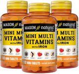 Mason Natural Daily Multiple Vitamins with Iron, Vitamins A, C, D, E, B1, B2, B3, B6, B12, Folate and Calcium for Overall Health, 100 Tablets (Pack of 3)