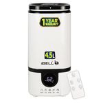 iBELL Humidifier for room with Remote, Digital display, 4.5L, Ultrasonic, Adjustable Mist Output, Super Quiet 360° Nozzle, Lasts Up To 24 Hrs, Essential Oil Diffuser, HU450RB (White)