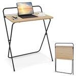 CASART Folding Computer Desk, No-Assembly Required Study Desk Writing Table with Wide Desktop, Small Laptop Workstation Portable Sofa Side Table for Small Places (Natural, 1 Tier：64 x 43 x 80cm)