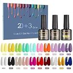 Gel Nail Polish- SHOWNAIL 23Pcs Gel Polish Set Soak Off with Base Glossy Matte Top Coat, Nude Neon Pink White Black Glitter Gel Nail Polishes Colour Set DIY Collection, 8ML