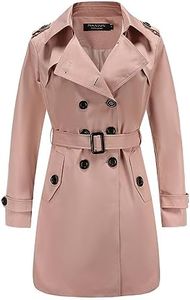 NANJUN Women's Double-Breasted Trench Coat Classic Lapel Overcoat Slim Outerwear Waterproof Coat with Belt Buckle, Pink, 6