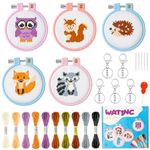 WATINC 5Pcs Embroidery Kit for Kids Stamped Cross Stitch DIY Key Chain with Woodland Animal Patterns Needlepoint Starter Kits Craft Supplies for Beginners Adults Schoolbag