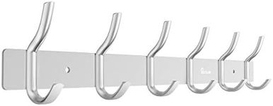 Anjuer Wall Mounted 16 inch Coat Hanger Rack 6 Hooks Aluminum Alloy Silver for Kithchen Bathroom