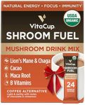 VitaCup Shroom Fuel, Mushroom Based Instant Coffee Alternative Packets, Mushroom Coffee Substitute w/Cacao, Cinnamon, Chaga, Lions Mane, & Maca for Energy, Immune Support, & Focus, 24ct