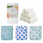KaWaii Baby HEAVY WETTER Cloth Diaper Essential Pack - 3 One Size Heavy Wetter Cloth Diapers/6 Premium Bamboo Inserts/1 Bamboo Liner Roll - Reusable Waterproof Nappy Soft Absorbent Booster Unisex 8-36 lbs