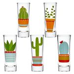 5 Pack Shot Glasses Set with Cactus Designs for Bachelorette, Fiesta Supplies, Western-Themed Party, Round, Decorative Shot Glasses with Heavy Base for Tequila, Whiskey, Vodka (2 oz)