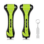 ELZO 2 Pack Car Safety Hammer 2 in 1 Emergency Escape Tool Window Breaker and Seat Belt Cutter Rescue Kit with Survival Whistle(Black+Neon Green)