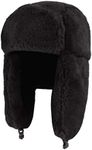 PURFUN Adults Winter Cozy Plush Ushanka Russian Hat Windproof Full Hood Earflap Hat Warm Cold Proof Ski Hunting Cycling Trapper Hats, Black, One Size