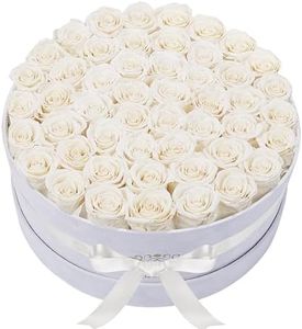 50 Piece Forever Real Roses in a Velvet Box, Flowers for Delivery, Presereved Flowers Birthday Gifts for Women Mom and Wife (Off-White)