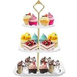 DAFURIET Dessert Cupcake Stand, 3 Tier Cup Cake Holder Tower for Tea Party/Birthday/Weeding, Plastic Tiered Serving Tray with Metal Rod (White)