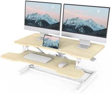 FITUEYES Standing Desk Converter - 36 Inch Height Adjustable Sit Stand Desk Riser with Deep Keyboard Tray and Phone Holder Slot, Ergonomic Desk, Oak SD309104WO