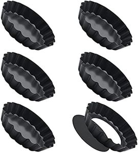6 Pack Tart Tins with Loose Base, 4 inch Mini Non-Stick Round Carbon Steel Tart Pans Quiche Set with Removable Bottom for Cheesecakes Pie Pizza Pan (Black)