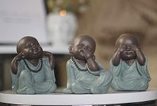 HomeZone Set of 3 Buddha Ornaments Hear Speak See No Evil Figure Statue Buddhas Figurines Home Decoration Decor 3pc Ornamental Buddha Set Decorative Gift