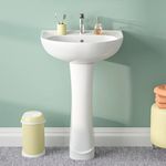 DeerValley Pedestal Sink, White Bathroom Pedestal Sink with Overflow, Ceramic Small Pedestal Sink, White Pedistal Sink (20" X 17")