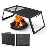 Odoland Campfire Grill, Heavy Duty Folding Camping Grill, Over Camp Fire Pit Grill Rack with Storage Bag for Outdoor Cooking and Bonfire